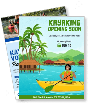 kayaking opening soon poster with date and location template