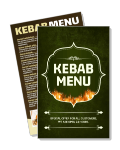 kebab restaurant menu design with special offer and hours template