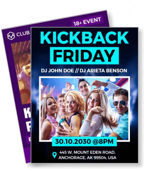 kickback friday club event party poster with djs and partygoers anchorage usa template