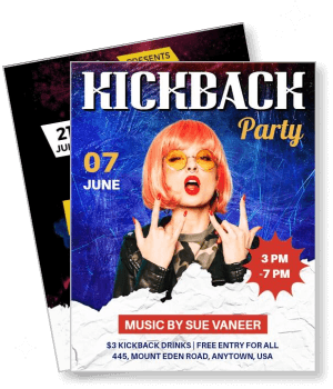 kickback party poster with live music event details and crowd engagement template