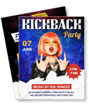 kickback party with live music event details and crowd engagement template