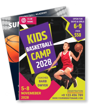 kids basketball camp 2028 with registration details template