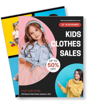 kids clothes sale with girl wearing headphones template
