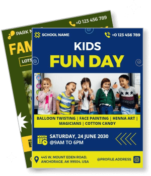 kids fun day event with activities and contact information template