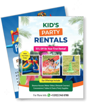kids party rentals colorful bounce houses water slides template