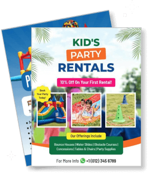 kids party rentals colorful flyer bounce houses water slides template