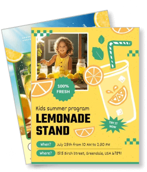 kids summer program lemonade stand event design template