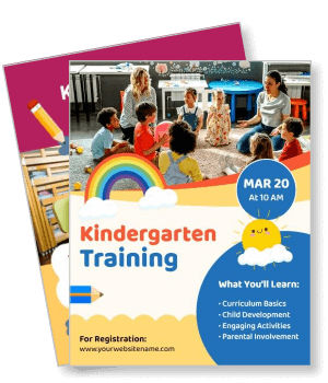 kindergarten training event with children and teacher engaging activities template