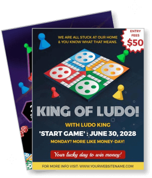 king of ludo game with ludo board and entry fee details template