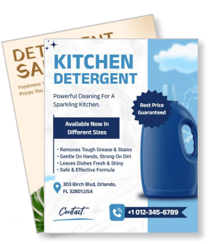 kitchen detergent advertisement powerful cleaning sparkling kitchen contact details template