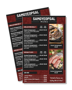 korean bbq samgyeopsal restaurant menu design front back view template