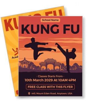 kung fu class orange theme free class offer 2029 template