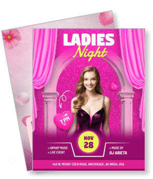 ladies night event poster with dj arieta and date november 28 template