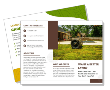 landscaping gardening brochure design contact details lawn care services template