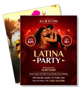 latina party flyer design with date and location details template