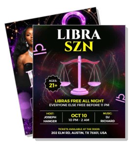 libra szn nightclub event poster with dj richard october 10 austin template