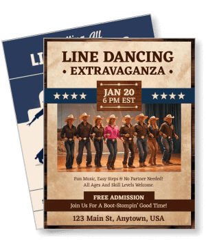 line dancing extravaganza event with cowboys and free admission details template