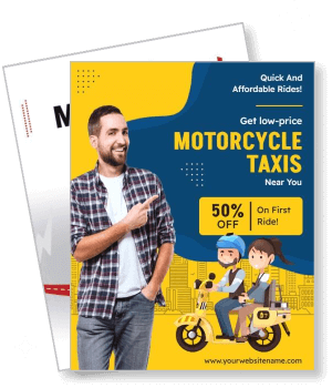 low price motorcycle taxi promotion 50 percent off template