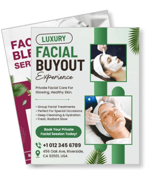 luxury facial buyout experience poster with contact details and services listed template