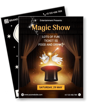 magic show event with magic hat and wand entertainment event advertisement template