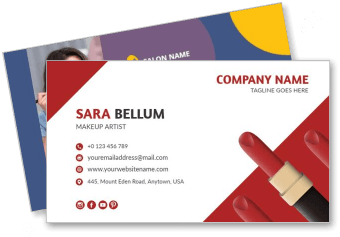 makeup artist business card design with lipstick graphic and contact details template