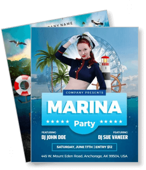 marina nautical themed party flyer with dj lineup and venue details template