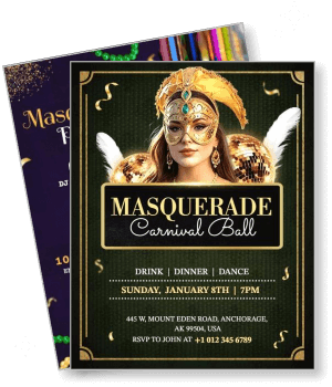 masquerade carnival ball invitation party with feather mask details template