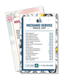 mechanic service price list flyer template with services contact info