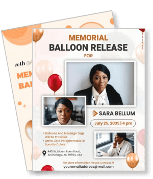 memorial balloon release event with person portraits template