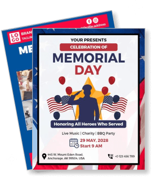 memorial day celebration usa flag silhouette balloons event details template