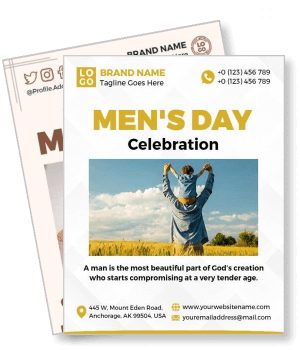 mens day celebration design template with contact info and picture