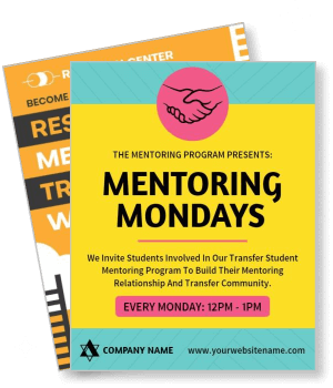 mentoring mondays program flyer with info for transfer student event template