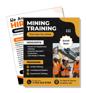 mining training hiring flyer with contact details and program highlights template