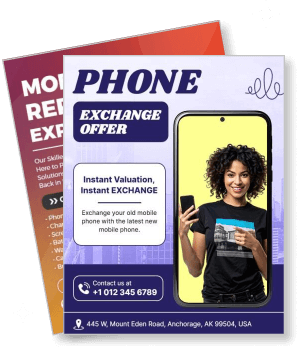 mobile phone exchange offer poster with instant valuation services contact details template