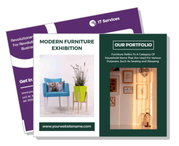 modern furniture exhibition brochure design with contact info template