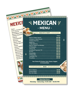 modern restaurant mexican menu design template with prices and opening hours