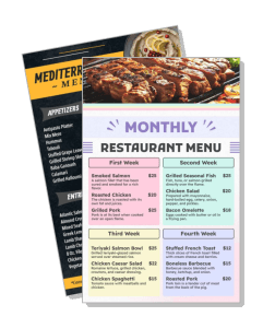 monthly restaurant menu design with varied dishes display template