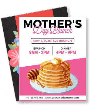 mothers day brunch 2025 event flyer with pancakes pink theme template