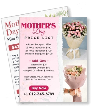 mothers day flower bouquet price list promotion template