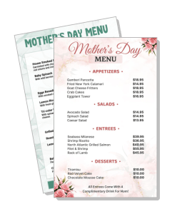 mothers day special menu with appetizers entrees desserts pricing template
