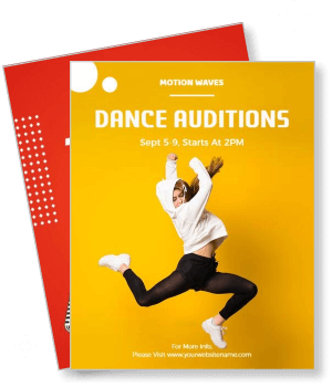 motion waves dance audition poster design with date and time information template