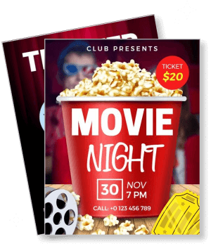 movie night with popcorn and ticket details for club event template