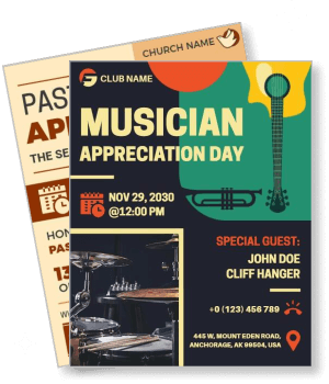 musician appreciation day event with guitar and drums illustration template