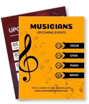 musicians upcoming events calendar with dates and instruments template