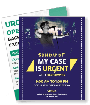 my case is urgent event front view with musician barb dwyer template