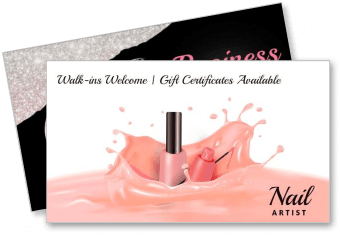 nail artist gift certificate design with pink nail polish background template