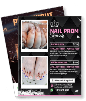 nail prom specials manicure pedicure packages acrylic toes discount promotion template