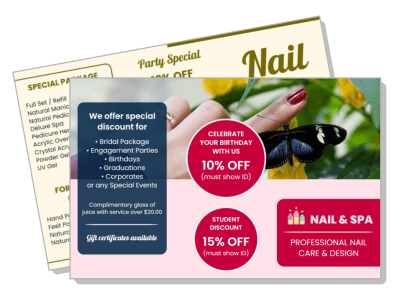 nail spa discount coupons birthday student special offers design template