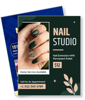 nail studio advertisement nail extension permanent polish home service available template