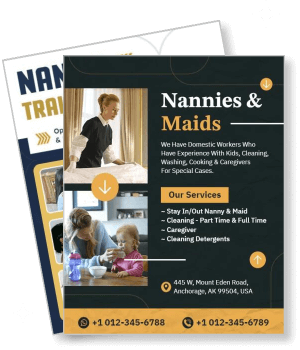 nannies maids services advertisement flyer cleaning caregiving anchorage contact details template